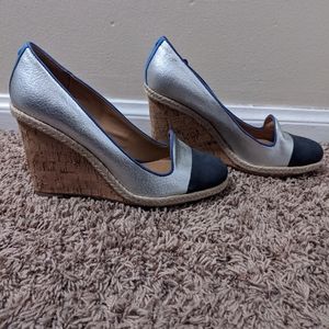 ❌SOLD❌Silver and blue Tommy Hilfiger Cork Wedges